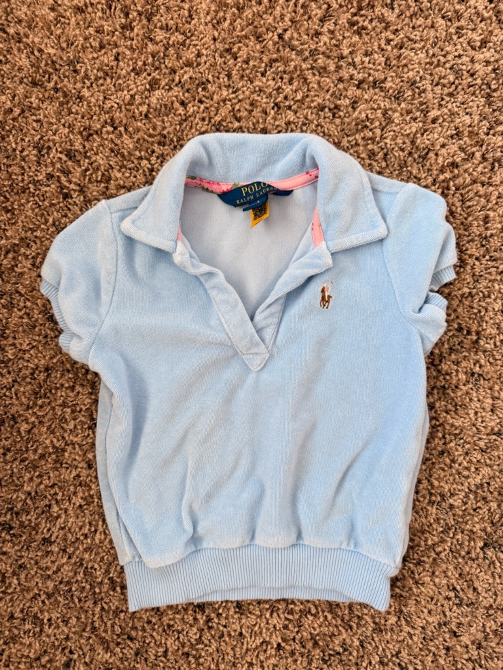 Polo by Ralph Lauren Baby Blue Girls' Terry Polo with Pink Trim